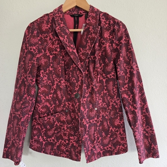 G.I.L.I. Blazer Jacket Women 10 Red Snake Animal Printed Stretch Canvas New - Picture 3 of 12